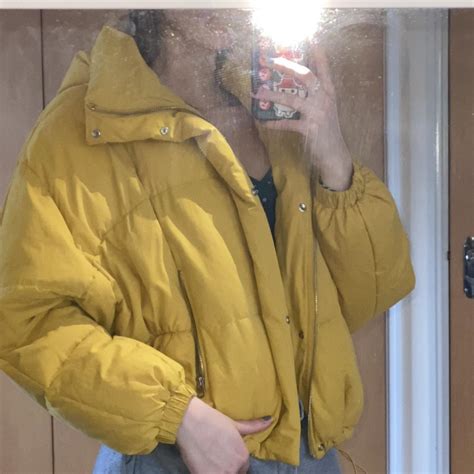 Zara Mustard Yellow Puffer Jacket Has Pockets At Depop