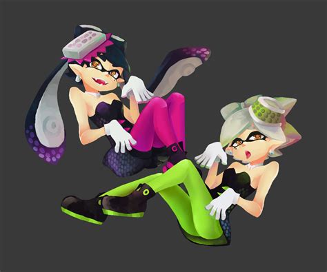 Safebooru 2girls Aori Splatoon Ap Meito Black Hair Brown Eyes