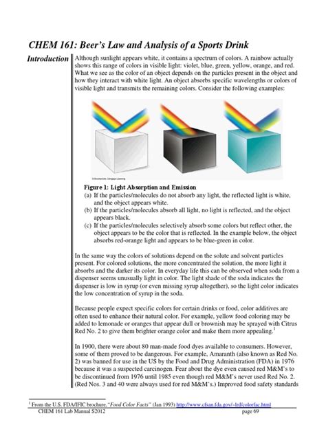 161 Lab Beers Law Pdf Absorbance Color