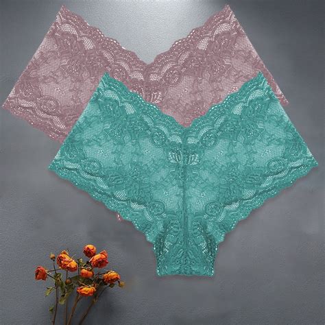 FINETOO 2pcs Set High Waist Panty Women Floral Lace Brief S XL