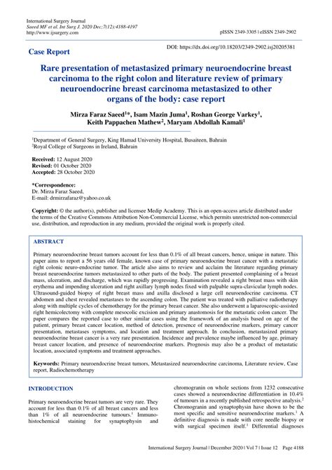 Pdf Rare Presentation Of Metastasized Primary Neuroendocrine Breast