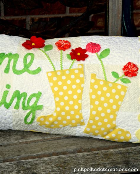 Welcome Spring Bench Pillow - Pink Polka Dot Creations