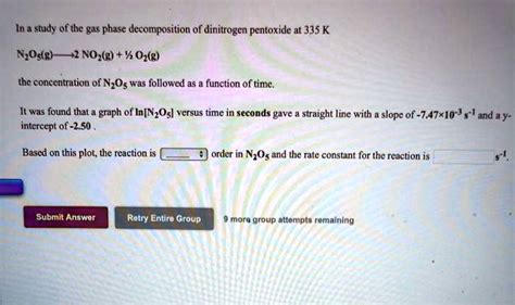 Solved In A Study Of The Gas Phase Decomposition Of Dinitrogen