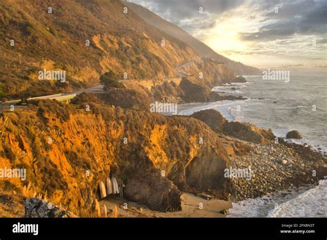 Big Sur Coastal Highway And Landscape During Golden Hour Sunset Travel