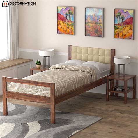 Fracis Wooden Single Bed With Tufted Headboard Brown Decornation