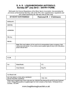 Rally Car Entry Form Template Fill Online Printable Fillable Blank