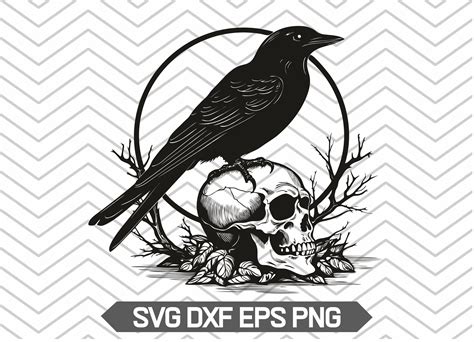 Crow On A Skull Svg Skull Crow Svg Raven Skull Svg Raven Etsy Uk