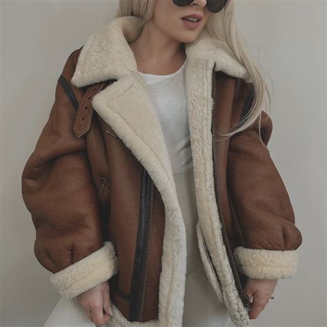 Vintage Shearling Leather Sheepskin Aviator Pilot Depop