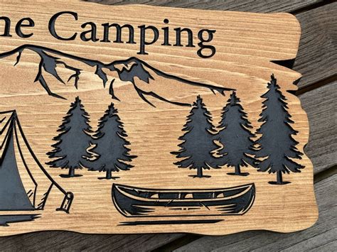 Gone Camping Sign Rustic Carved Camping Canoe Mountain Pine Etsy