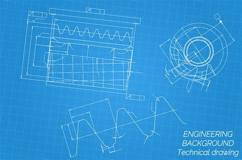 Dibujos De Ingeniería Mecánica Sobre Fondo Azul Herramientas De Corte Fresa Diseño Técnico