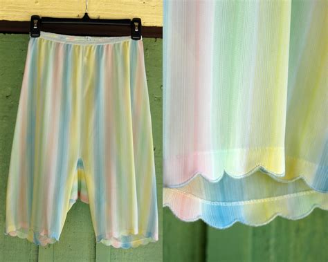 1960s Pastel Pink Yellow Green Blue Striped Nylon Pettipants By