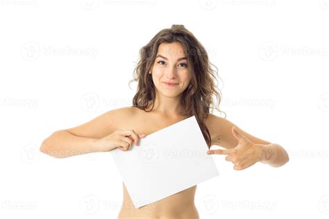 Nude Brunette Girl With Placard Stock Photo At Vecteezy