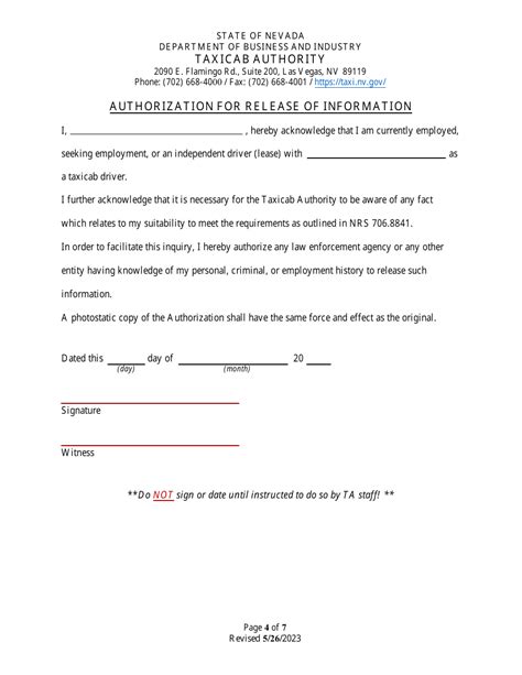 Nevada Application For Renewal Of Taxicab Driver Permit Fill Out