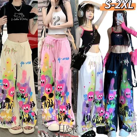 Women Cargo Pants Graffiti Print Dopamine Wear With Stylish Baggy High