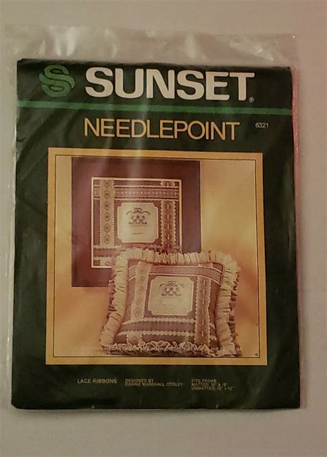 Vintage 1984 Sunset Needlepoint Kit Pillow Lace Ribbons 6321 Ebay