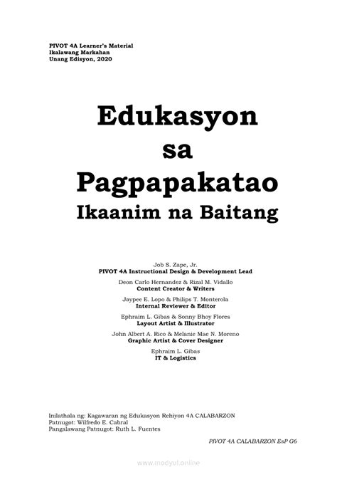 Edukasyon Sa Pagpapakatao Modyul Para Sa Ikalawang Markahan Pivot