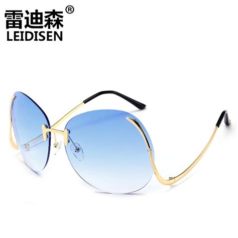 Leidisen Oversized Sunglasses Women Vintage Frameless Curved Legs Metal Frame Sun Glasses Summer