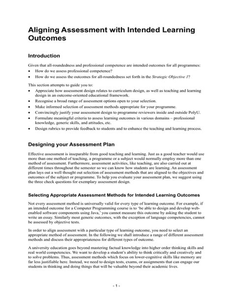 Aligning Assessment With Intended Learning Outcomes