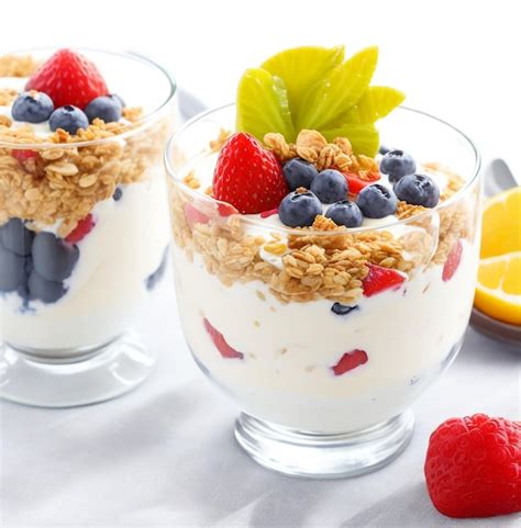 Joghurt Parfait mit Früchten und Granola Premium Foto