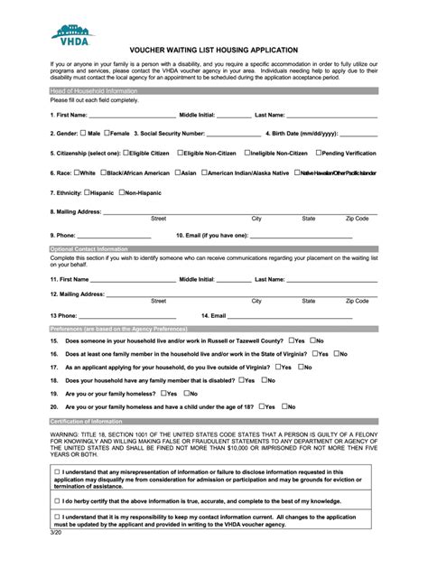 Fillable Online Application For Section 8 Housing Choice Voucher Waiting List Fax Email