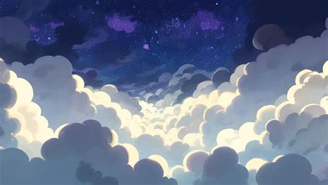 Premium Vector | Glowing Illuminated Clouds in The Night Sky Background Hand Drawn Painting ...