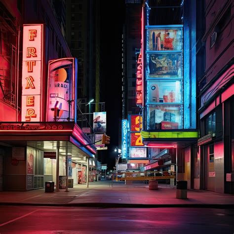 Premium Ai Image A Street With Neon Signs At Night Vector Illustration