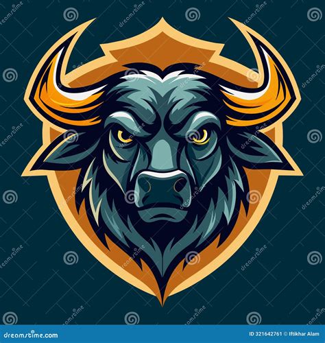 A Digital Illustration Of A Blue Buffalo Bull Head With Orange Horns