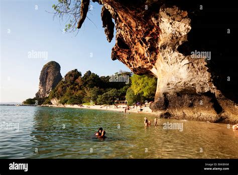 Caves and beach on Phra Nang Beach Stock Photo - Alamy