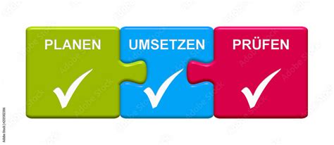 3 Puzzle Buttons Zeigen Planen Umsetzen Prüfen Stock Illustration