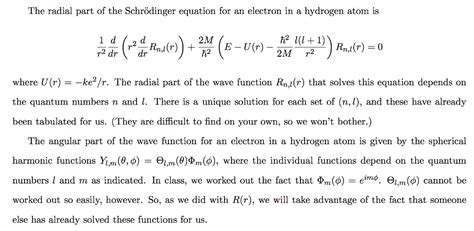 Solved The Radial Part Of The Schrodinger Equation For An Chegg