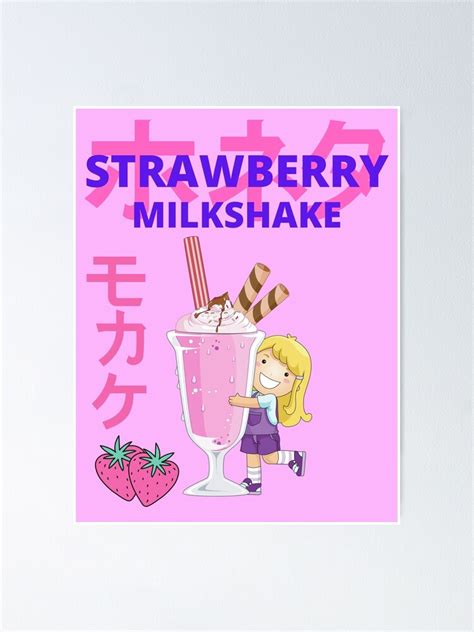 Japanese Aesthetics Kawaii Strawberry Milkshake Poster By NinjaPug