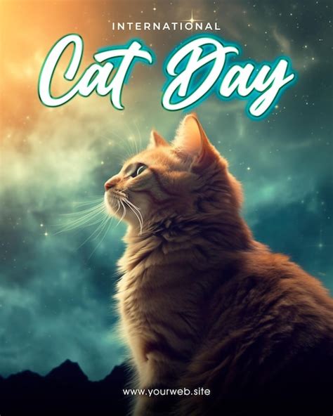 Cartel De Saludo Del D A Internacional Del Gato Con Lindo Fondo De Gato