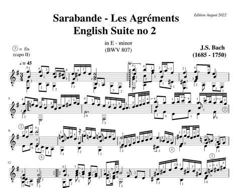 Johann Sebastian Bach English Suite No Les Agr Ments Sarabande