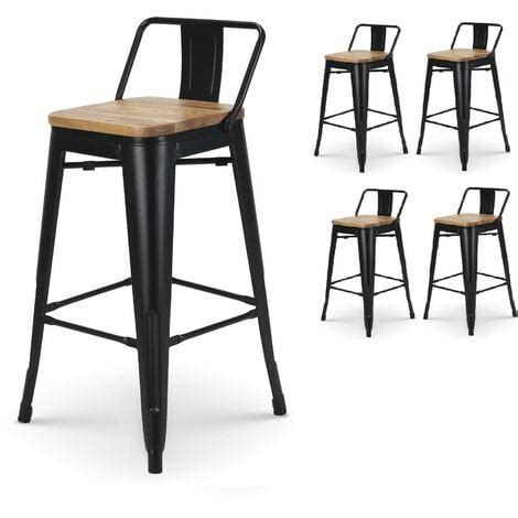 Kosmi Lot De Tabourets De Bar En M Tal Noir Mat Style Industriel