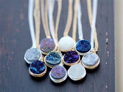 Druzy Necklace Gold Pendant Sterling Silver Or Rose Gold The