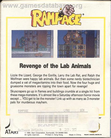 Rampage Atari Lynx Artwork Box Back