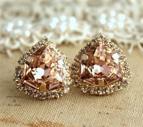 Bridal Blush Blush Earrings Blush Swarovski Crystal Studs Etsy Pink