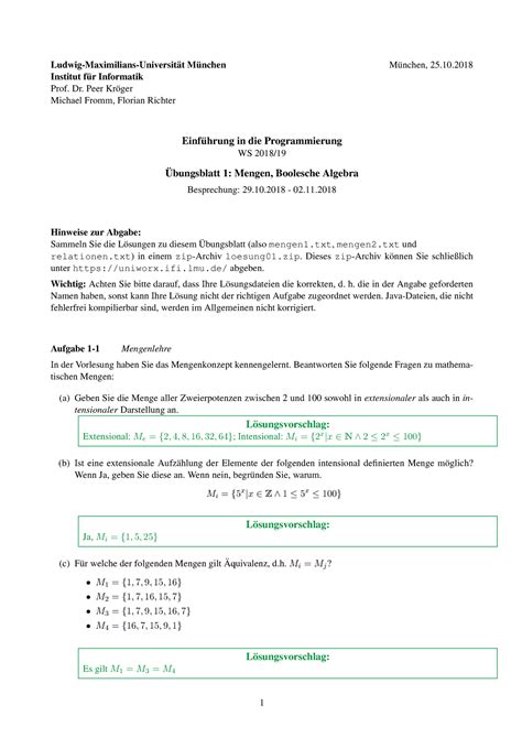 EiP Übungsblatt 01 Sol Ludwig Maximilians Universitat Munchen