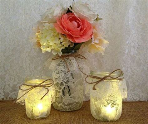 Lace Covered Mason Jar Vases And Candle Holders Mason Jar Candle