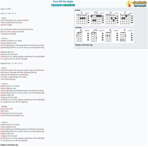 Hợp âm Turn Off The Night Cảm âm Tab Guitar Ukulele Lời Bài Hát