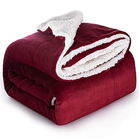 Bedsure Sherpa Fleece Blankets Twin Size Red Burgundy Maroon Wine