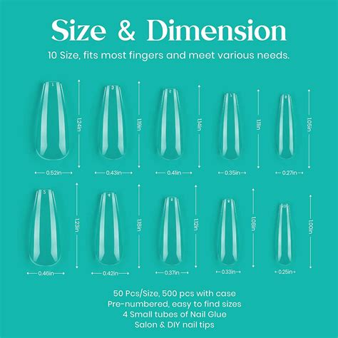 Beetles 500Pcs Long Coffin Fake Gel Nail Tips with Glues - Clear Press