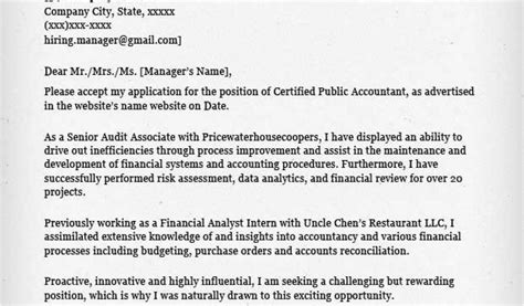 Cpa Cover Letter Examples Accounting Finance Cover Letter Samples