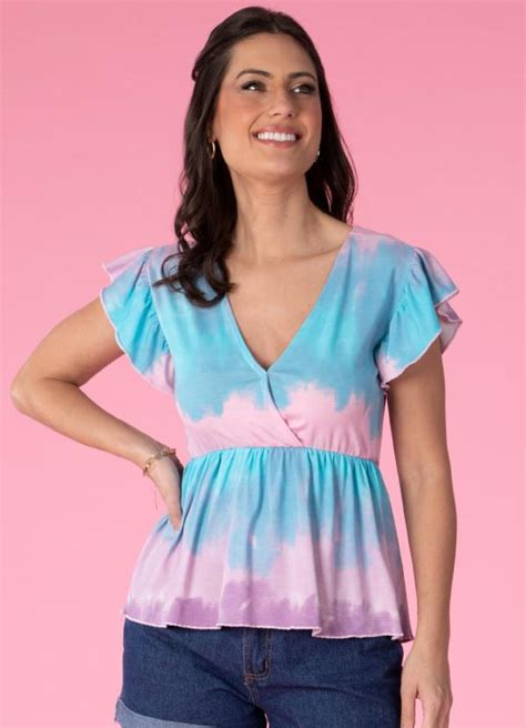 Blusa Tie Dye Azul Acinturado Babados Quintess