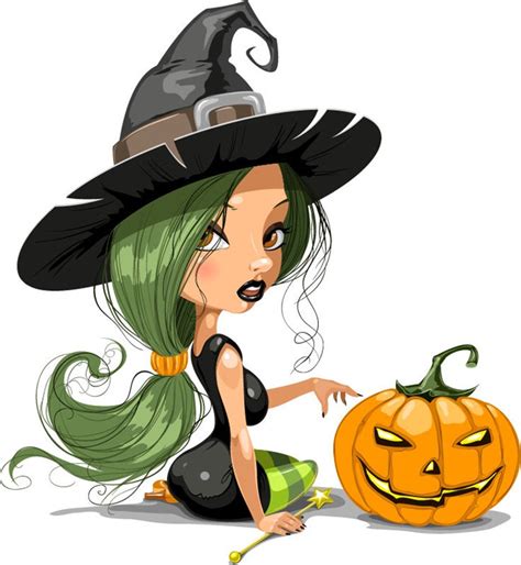 Pretty Witch With Halloween Vector Illustration Free Vector Graphics