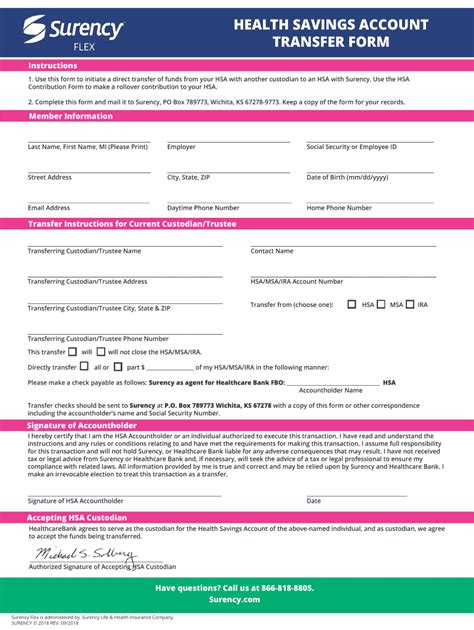 Fillable Online Health Savings Account Hsa Transfer Request Form