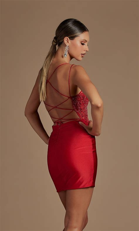 Sheer Bodice Corset Back Short Sexy Cocktail Dress