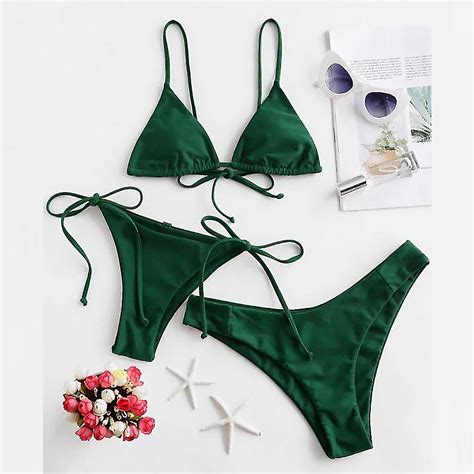 Bikini femme Solid Set Maillot de bain Trois pièces Rempli Soutien gorge Maillot de bain