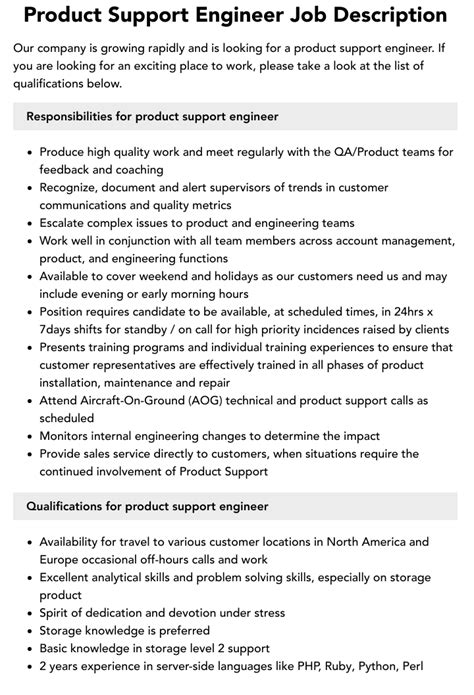 Product Support Engineer Job Description Velvet Jobs