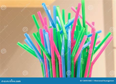 Top Of Several Drinking Straws Made Of Plastic With Different Colors